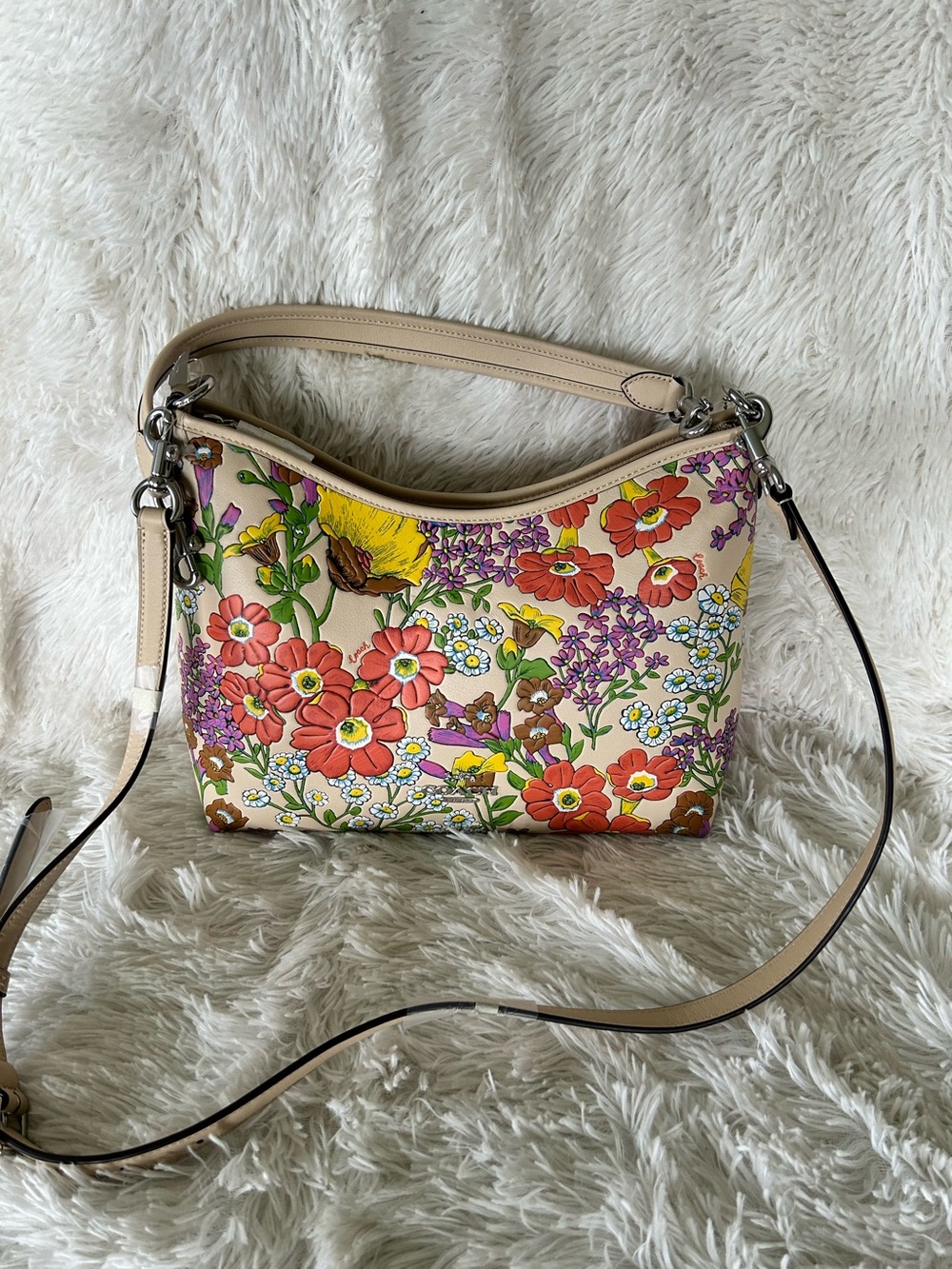 Coach Floral Print Leather Laurel Bag in Cream/multi